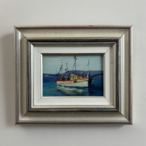 Quadro olio scena porto